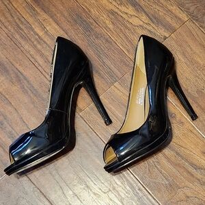 Black Patent Peep-Toe Stiletto Heels for Women